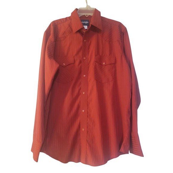 Wrangler Mens Sport Western‎ Shirt Size Large Red Stripe Snap Dobby Long Sleeve - Picture 1 of 11